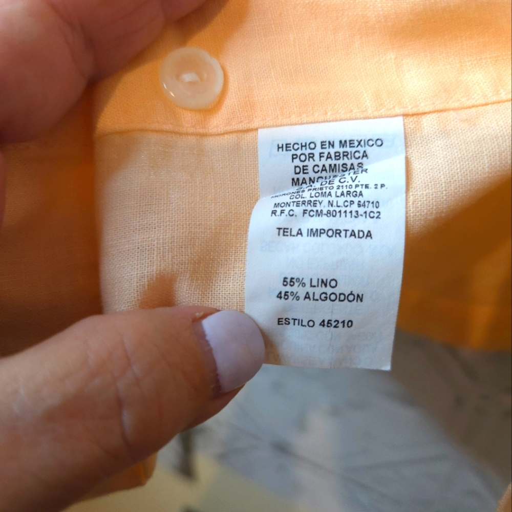 Bahamas Manchester Men's Authentic Guayabera Salmon Long Sleeve Shirt - Size L - Picture 15 of 16